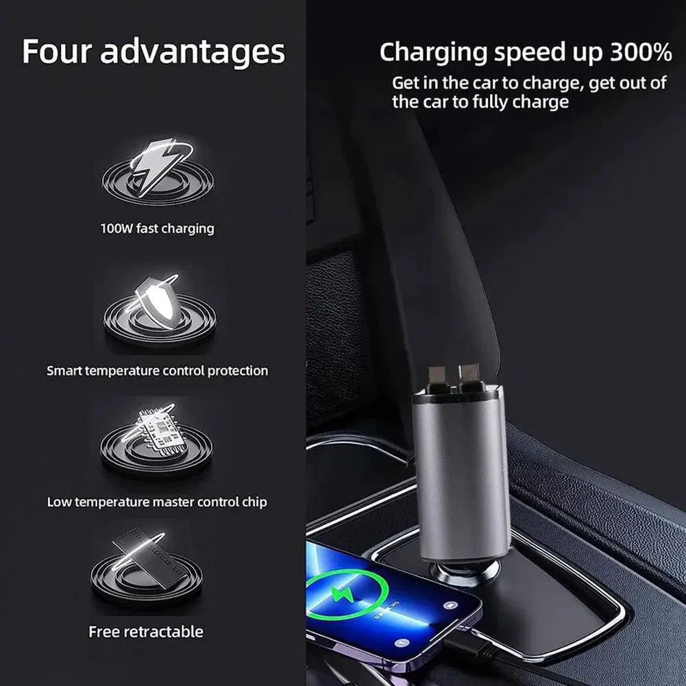 Car Charger 100W Super Fast Charging Car Cigarette Lighter USB-C Adapter